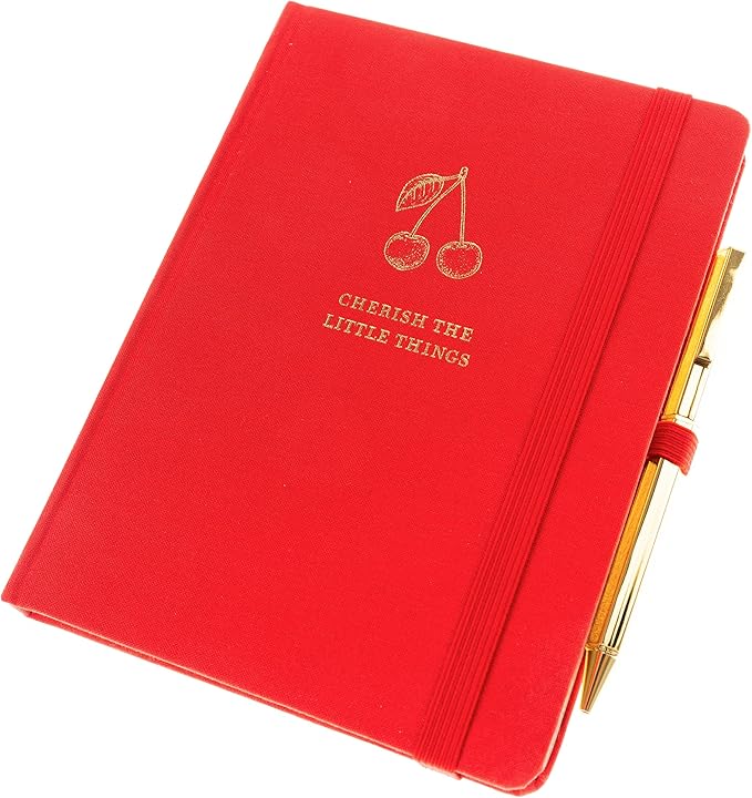 Graphique Cherry Lined Journal Plus Pen Luxe Collection, Hardcover Diary Notebook for Writing, Gold Foil Embossing, 160 Pages, 6” x 8”