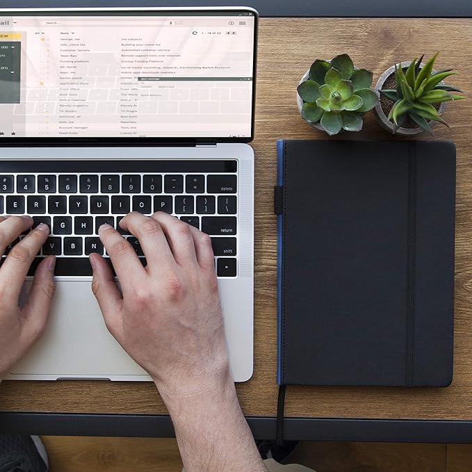 HUSTLE Co. Thick Hardcover Journal Notebook - Ruled/Lined A5 (5x8 inch), Deluxe 120gsm Paper, Lays Flat for Writing, Professional Notebooks for Work, Business, Office, Executive - Men & Women - Black