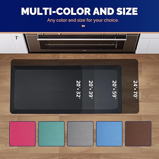 FEATOL 2 Packs Anti Fatigue Mats Thick Cushioned Standing Desk Mat Office, Ergonomic Kitchen Mats Set of 2, Memory Foam Comfort Floor Mat Padded Foam Rugs, Stain Resistant, Non-Slip (20" x 32", Black)