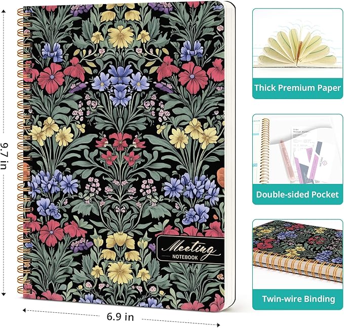 Meeting Notebook for Work Organization, Aesthetic Meeting Minutes Notebook for Work, Event Project Agenda Planner Organizer, Perfect for Office School Business, 6.9" X 9.7" - Symmetrical Tapestry