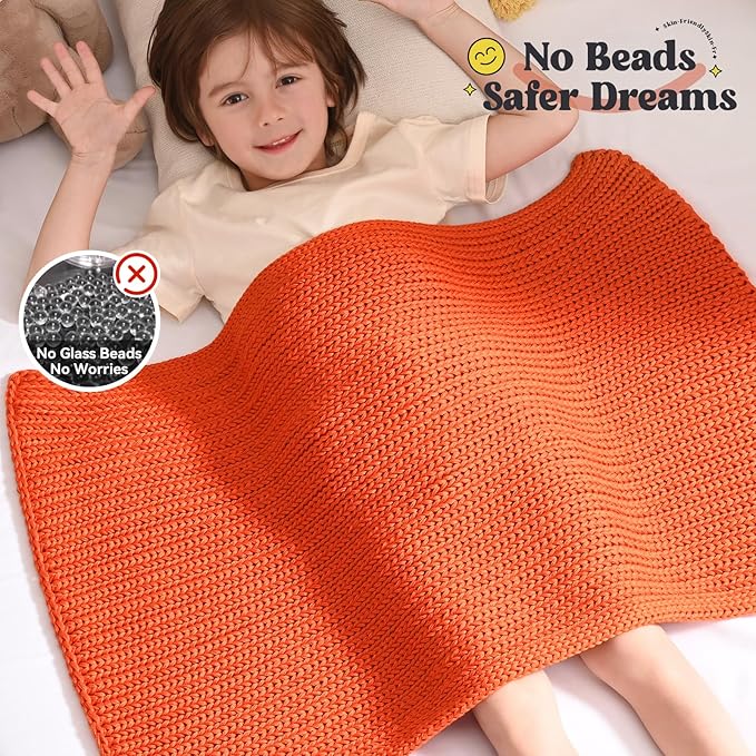 Guohaoi Knitted Weighted Lap Pad (Orange 20"x30" 2lbs) No Beads Cooling Weighted Blanket Kids for Nap, Breathable Chunky Knit Blanket, Small Throw Blanket for Travel Indoor Outdoor