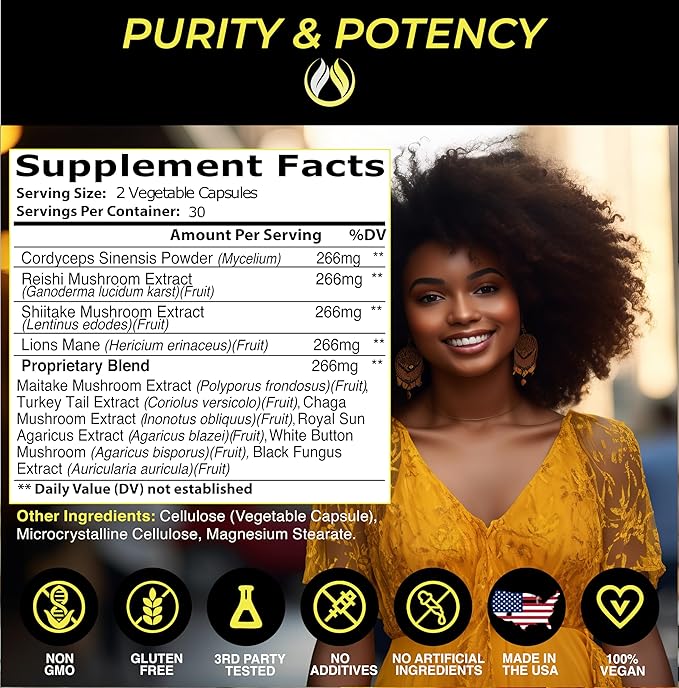 THE ENCLARE NUTRITION Mushroom Supplement - 10in1 Complex Immune Support, Energy, Nootropic Brain, Immunity Booster Lions Mane,Reishi,Turkey Tail,Cordyceps,Chaga,Maitake,Shiitake,Agaricus(3)