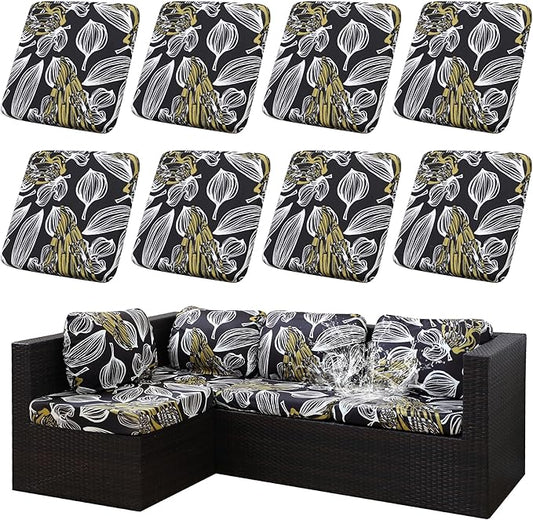 8Pcs Stretch Patio Cushion Covers Outdoor Cushion Cover, Jacquard Stretch Cushion Covers, Cover Replacement, Outdoor Sofa Covers, Washable Furniture Couch Cushion Cover (Herbal)