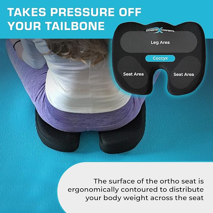 Xtreme Comforts Seat Cushion, Office Chair Cushions - Pack of 1 Padded Foam Cushion w/Handle for Desk, Wheelchair & Car Use - Back Support Pillow for Chair