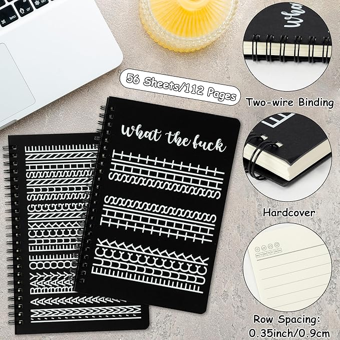 GioXtra Funny Office Notebook - 2Pcs Hidden Message A5 Spiral Notebook Humorous Quote Black Hardcover Diary Notepad Office Coworker White Elephant Gift College Student Reward Gag Gifts Birthday Favors