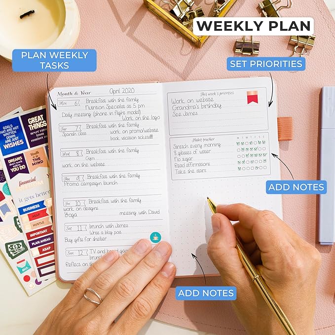 GoGirl Planner and Organizer for Women – Pocket Weekly Planner, Goals Journal & Agenda for Time Management & Productivity. Undated (Peach Pink)