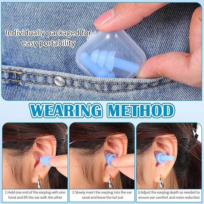 TrelaCo 100 Pairs Ear Plugs Bulk, NRR 29dB Reusable Silicone Ear Plugs with Plastic Cases Soft Foam for Sleeping Noise Cancelling for Concerts Shooting Swimming Noise Reduction(Light Blue)