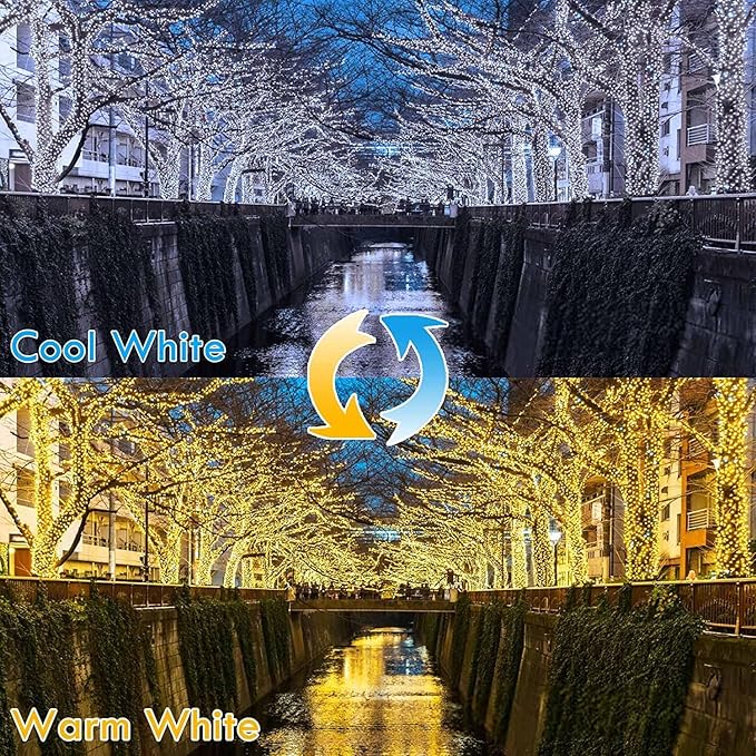 (Warm White ⇋ Cool White) 66Ft 200LED Fairy Lights Plug in with Remote, Waterproof String Lights Outdoor & Indoor 8 Modes with Timer, LED Twinkle Light for Girl's Room Halloween Christmas Decorations