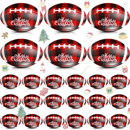Jerify 24 Pcs Christmas Stress Ball Bulk, Mini Christmas Foam Football 3.35" Small Red Black Buffalo Plaid Relief Stress Ball for Xmas Carnival Party Favors Stocking Stuffer Filler Gifts
