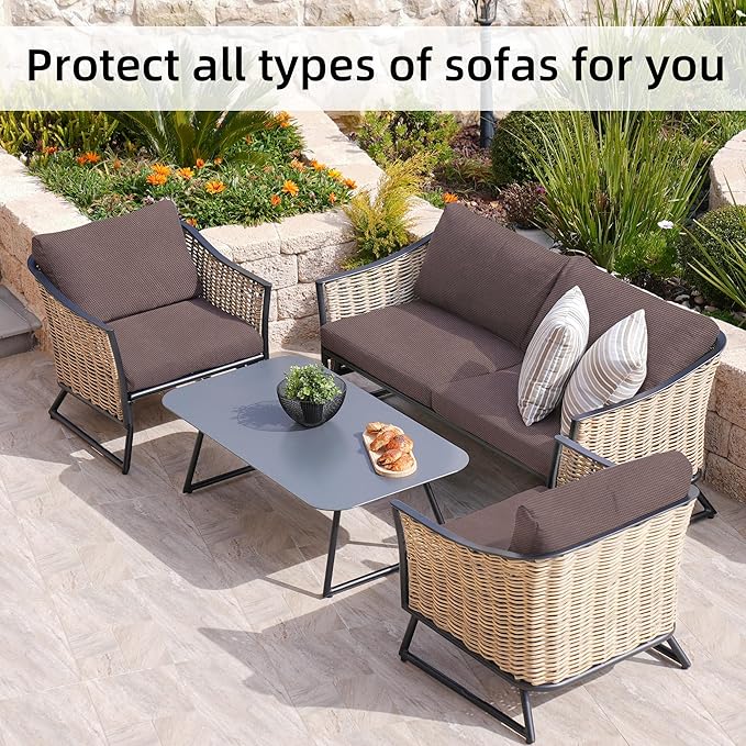8Pcs Stretch Patio Cushion Covers,Outdoor Couch Covers Replacement,Outdoor Couch & Sofa Slipcovers,for Patio Furniture Cushion Covers,Washable Reusable Furniture Protector (Camel,Cover Only)