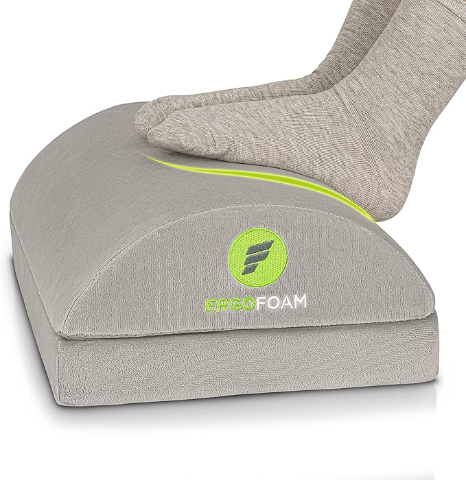 ErgoFoam Foot Rest for Under Desk at Work - Chiropractor Endorsed 2in1 Adjustable Premium Under Desk Footrest - Ergonomic Desk Foot Rest with High-Density Compression-Resistant Velvet Soft Foam (Grey)