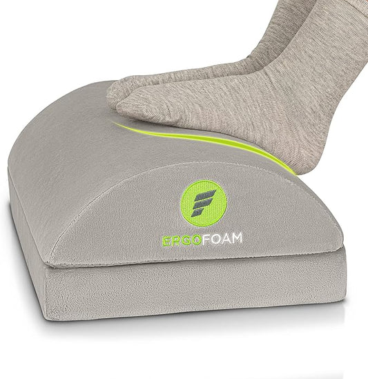 ErgoFoam Foot Rest for Under Desk at Work - Chiropractor Endorsed 2in1 Adjustable Premium Under Desk Footrest - Ergonomic Desk Foot Rest with High-Density Compression-Resistant Velvet Soft Foam (Grey)