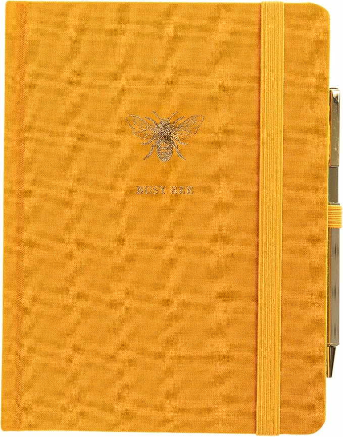 Bee Lined Journal Plus Pen by Graphique Luxe Collection, Hardcover Diary Notebook for Writing, Gold Foil Embossing, 160 Pages, 6” x 8”
