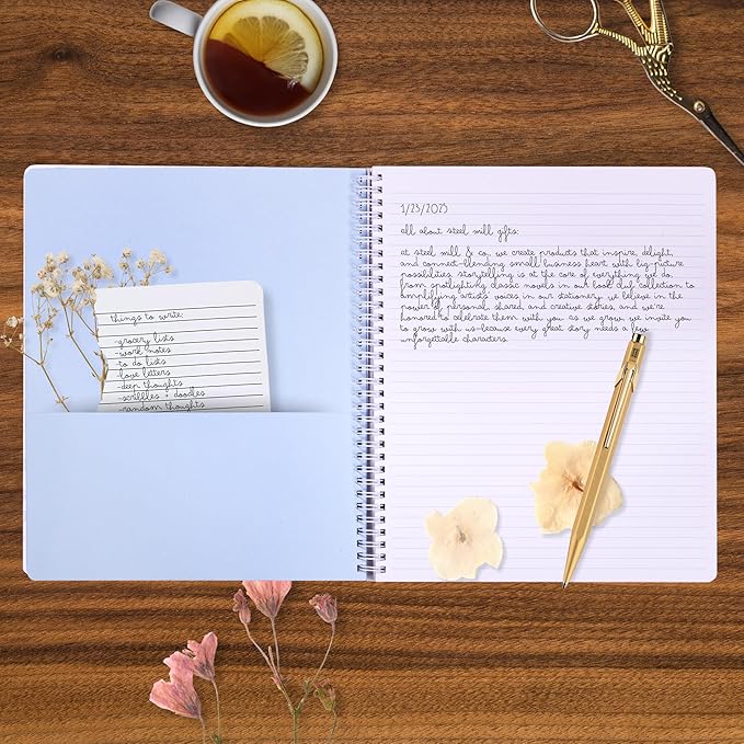 Steel Mill & Co Cute Large Spiral Notebook College Ruled, 11" x 9.5" with Durable Hardcover and 160 Lined Pages, Light Blue Dots
