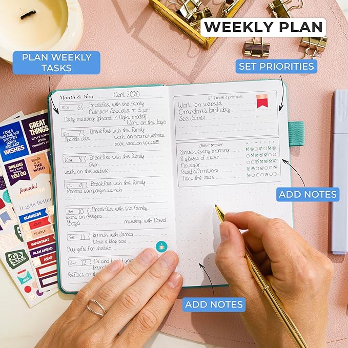 GoGirl Planner and Organizer for Women – Pocket Weekly Planner, Goals Journal & Agenda for Time Management & Productivity. Undated (Turquoise)