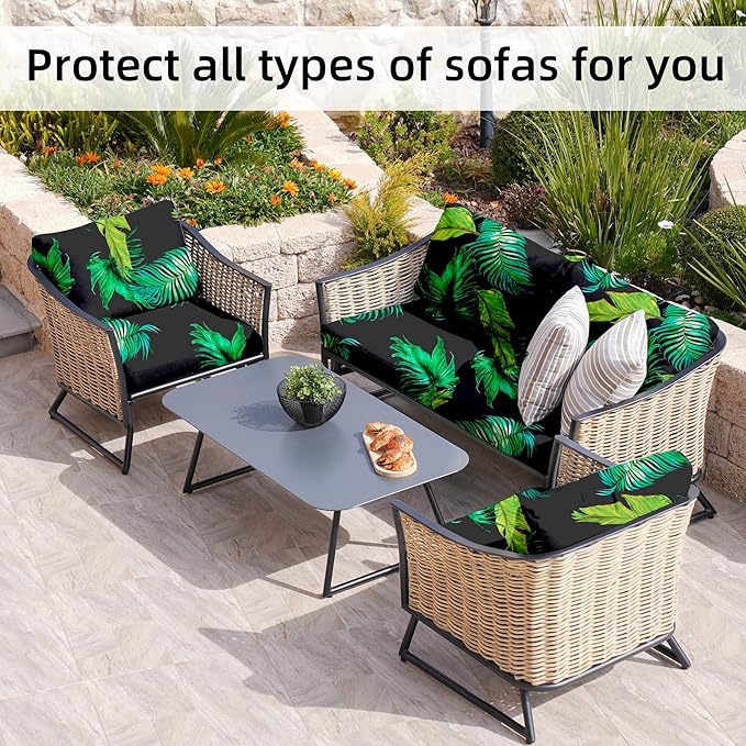 8Pcs Stretch Patio Cushion Covers, Outdoor Couch Covers Replacement,Outdoor Couch & Sofa Slipcovers,for Patio Furniture Cushion Covers,Washable Reusable urniture Protector (Print,Cover Only)