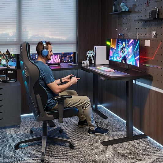 SANODESK L Shaped Standing Desk Adjustable Height, Electric Corner Standing Desk, 63 x 48 inch Sit Stand Computer Table with Splice Board, Black