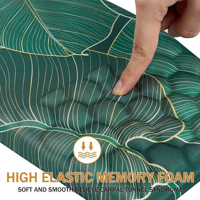 Ergonomic Mouse Pad Wrist Support,Upgrade Mousepad with Massage Design,Non-Slip PU Base Desktop Mouse Pads for Pain Relief, Computer, Office & Home,12 x 8 in（F-Leaf Green）