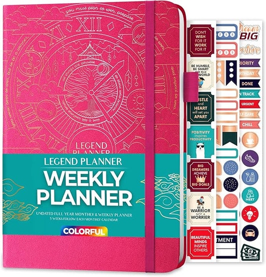 Legend Weekly Colorful Planner 2nd Edition – Undated Life & Work Agenda Journal for Time Management, Goal Setting, Productivity, Tasks & To Do Lists – A5 size, 5.8 ″ x 8.3″, Hardcover – Hot Pink