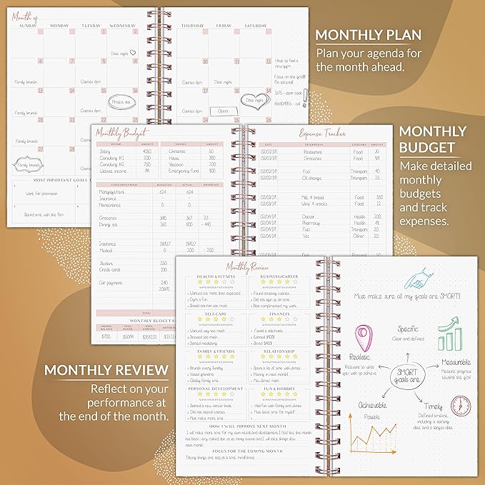 PLANBERRY Weekly Planner – Undated Life Organizer & Budget Planner – Time Management, Goal Setting, To-Do List, Work-Life Balance & Habit Tracker – 6.1″ x 8.1″ (Golden Jungle)