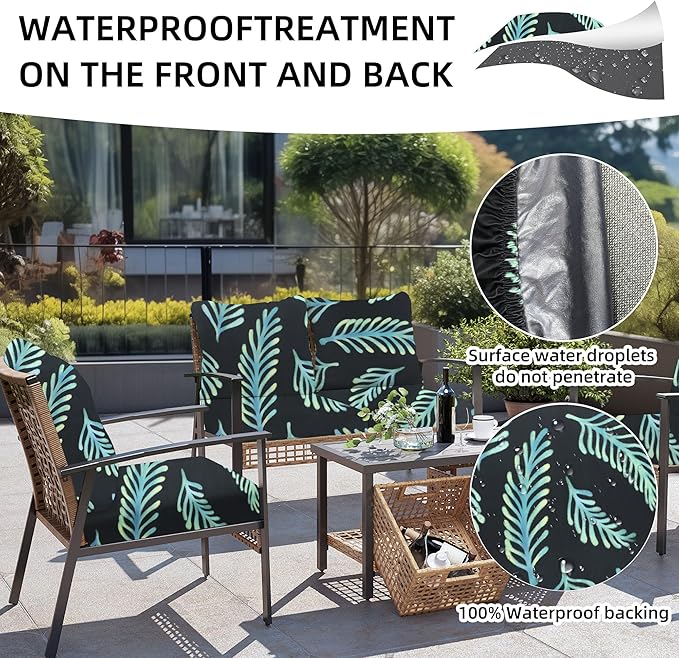8Pcs Outdoor Cushions Covers Waterproof, Patio Cushion Covers, Stretch Cushion Covers Replacement,Cushion Slipcovers, Furniture Cushion Covers (Fir, 8PCS-Print)