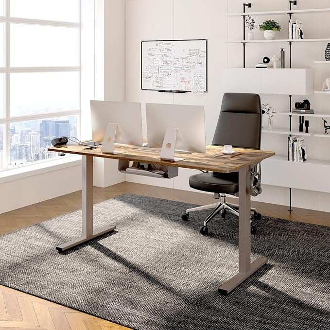 FLEXISPOT EN2 Whole-Piece Standing Desk with Clamp Power Strip, 48 x 30 Electric Stand Up Height Adjustable Desk with Cable Management (Gray Frame + 48" Rustic Brown Desktop, 2 Packages)