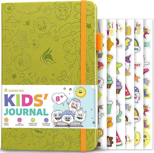 Clever Fox Kids’ Journal – Daily Feelings & Gratitude Notebook for 8+ Children – Child’s Planner & Mood Tracker for Journaling & Writing (Apple Green)