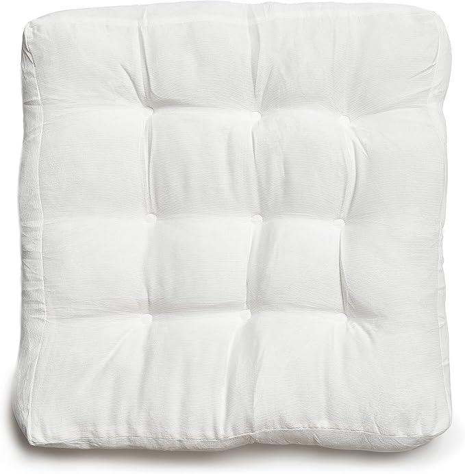LANITI 24” Inch Extra Large Floor Cushions Tufted Floor Pillow for Adults Square Meditation Ultimate Comfort Oversized Pillows for Floor Cushion (White)