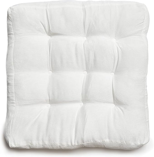 LANITI 24” Inch Extra Large Floor Cushions Tufted Floor Pillow for Adults Square Meditation Ultimate Comfort Oversized Pillows for Floor Cushion (White)