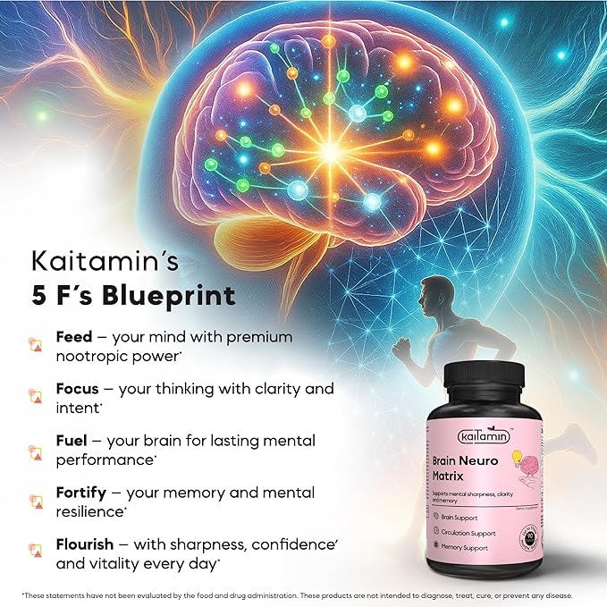 Memory & Focus Nootropic – Brain Neuro Matrix with Ginkgo Biloba & Huperzine A – Vegan, Natural, Caffeine-Free – Supports Clarity & Mood for Students, Seniors & Professionals – 90 Caps 3-Month Supply