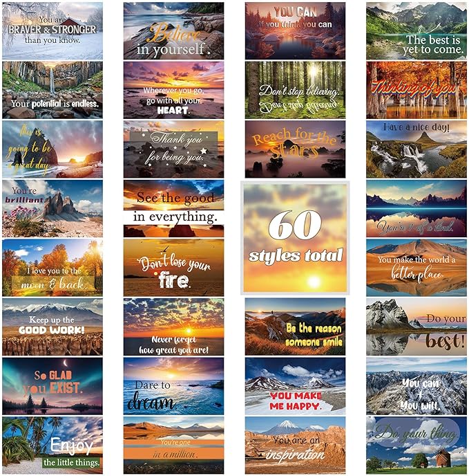 Jinei 300 Inspirational Affirmation Cards Positive Motivational Cards Small Mini Encouragement Quotes for Women Church End of the Year Teacher Gifts(Scenery Style)