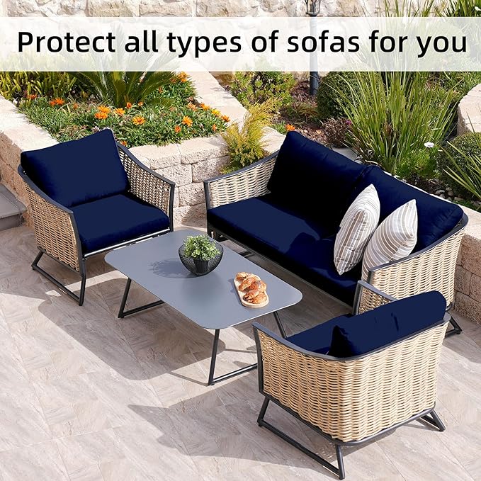 8Pcs Stretch Patio Cushion Covers,Outdoor Couch Covers Replacement,Outdoor Couch & Sofa Slipcovers,for Patio Furniture Cushion Covers,Washable Reusable urniture Protector (Navy Blue,Cover Only)