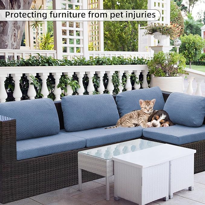 8Pcs Stretch Patio Cushion Cover Outdoor Cushion Cover Replacement Slipcovers Outdoor Cushion Covers Thick Jacquard Textured Twill Fabric Porch Patio Furniture Protector(Blue，Cover，Only)