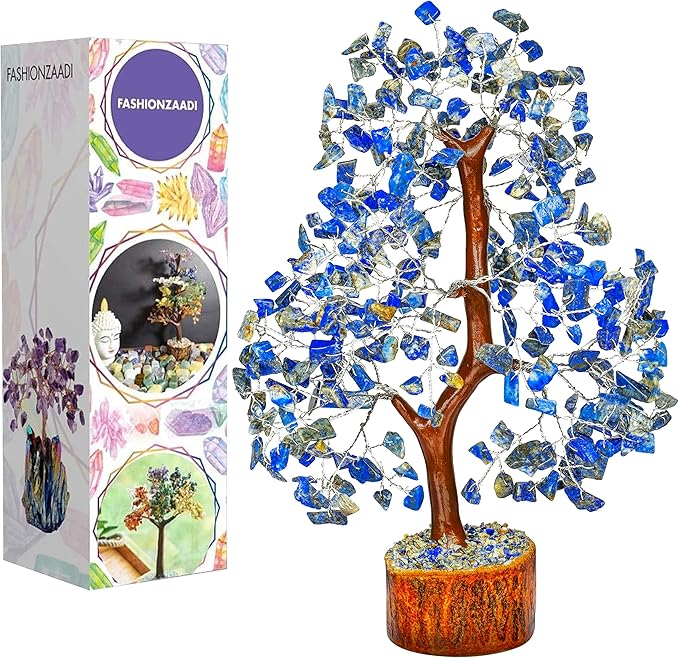 FASHIONZAADI Lapis Lazuli Crystal Tree of Life - Chakra Natural Handmade Gemstone Tree, Feng Shui Crystal Decoration, Money Spiritual Gift, Healing Crystal Chakra Decor