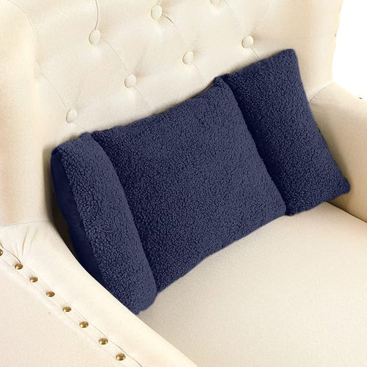 Queekay Fleece Lumbar Support Pillow 3 Section Back Pillow Office Chair for Back Support Comfortable Lumbar Cushion for Car Seat Pain Relief Sofa Rest(Deep Blue)