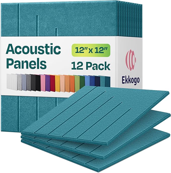 Acoustic Panels 12-Pack Soundproof Wall Panels 12"x12"x0.4" Decorative Sound Dampening for your Home, Office, Studio, Bedroom & More with Unique LineWave Carving [Light Turquoise]