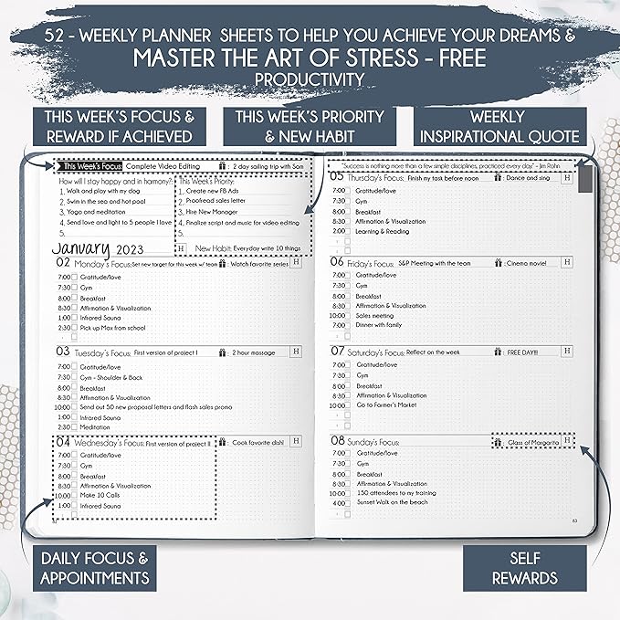 Life & Goal Planner – Undated Daily, Weekly & Monthly Organizer with Habit Tracker, Time Management Tools, and Productivity Journal for Personal Growth and Success