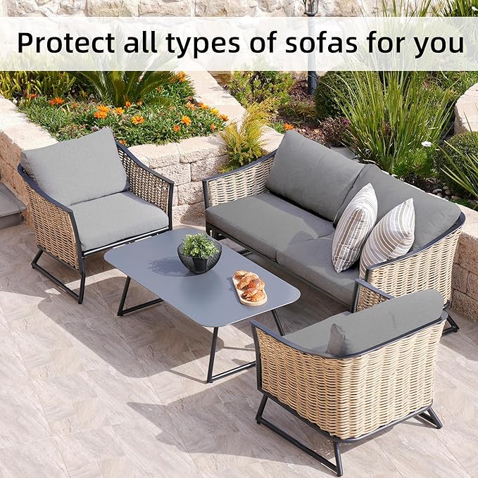 8Pcs Stretch Patio Cushion Covers,Outdoor Couch Covers Replacement,Outdoor Couch & Sofa Slipcovers,for Patio Furniture Cushion Covers,Washable Reusable urniture Protector (Gray, Cover Only)
