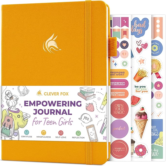 Clever Fox Empowering Journal for Teen Girls – Guided Self-Love Diary with Prompts – Gratitude & Manifestation Notebook, Teenage Gifts (Amber Yellow)