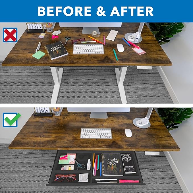 Mount-It! Under Desk Drawer - Deep Under Counter Drawer Organizer - Slide Out Standing Desk Storage Attachment - 25.8" Width Under Table Storage Compartment - Black