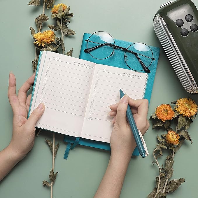 Daily to Do Checklist Notebook, Task Management, Organizer Planner, Hardcover, Ribbon Bookmark, 5.8 x 8.3”, A5 size, 110 Sheets (Blue)