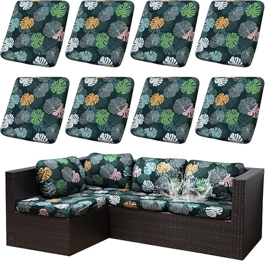 8Pcs Stretch Patio Cushion Covers Waterproof Outdoor Cushion Covers Patio Couch Cover Slipcovers, for Outdoor Furniture Protector Covers Replacement(Cover Only) (Greenery)