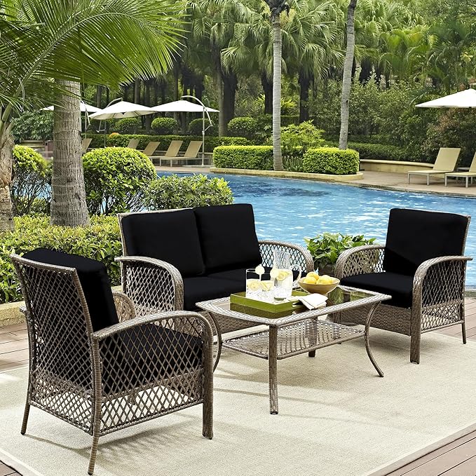 8Pcs Outdoor Cushions Covers Waterproof, Patio Cushion Covers, Stretch Cushion Covers Replacement,Cushion Slipcovers, Furniture Cushion Covers (Black, 8PCS)