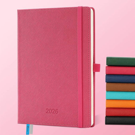 IN-LUXPRO Weekly Monthly 2026 Planner (Jan.26-Dec.26),8.5"x6.5",12 Months Agenda Plan with Month Tabs & Pocket,Expenses/Note Pages, Appointment Book Calendar with Vegan Leather Cover,Rose Red