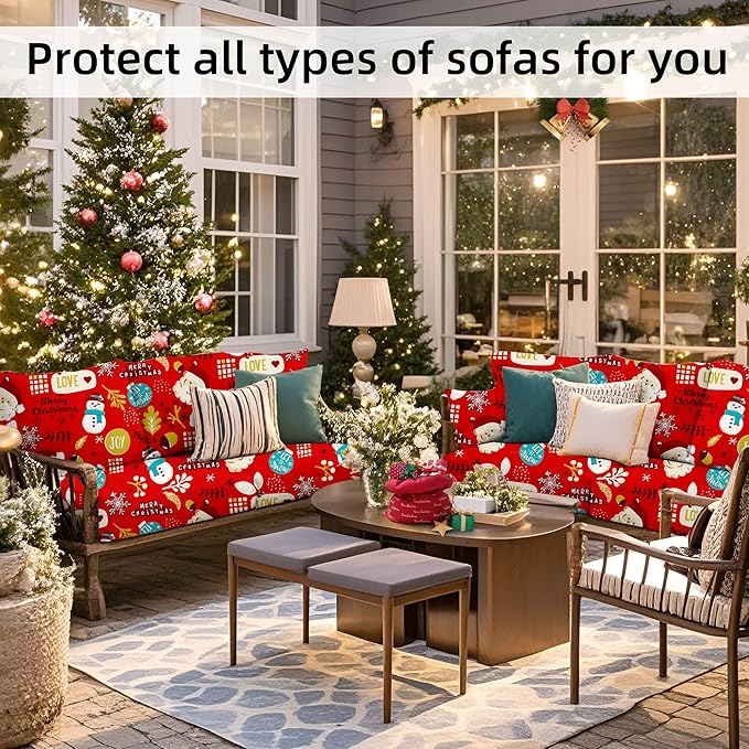 8Pcs Stretch Christmas Patio Cushion Covers Santa Claus Outdoor Cushion Covers,for Christmas Party Replacement,Outdoor Chair Covers Patio Slipcovers Couch Cover,Cover Only