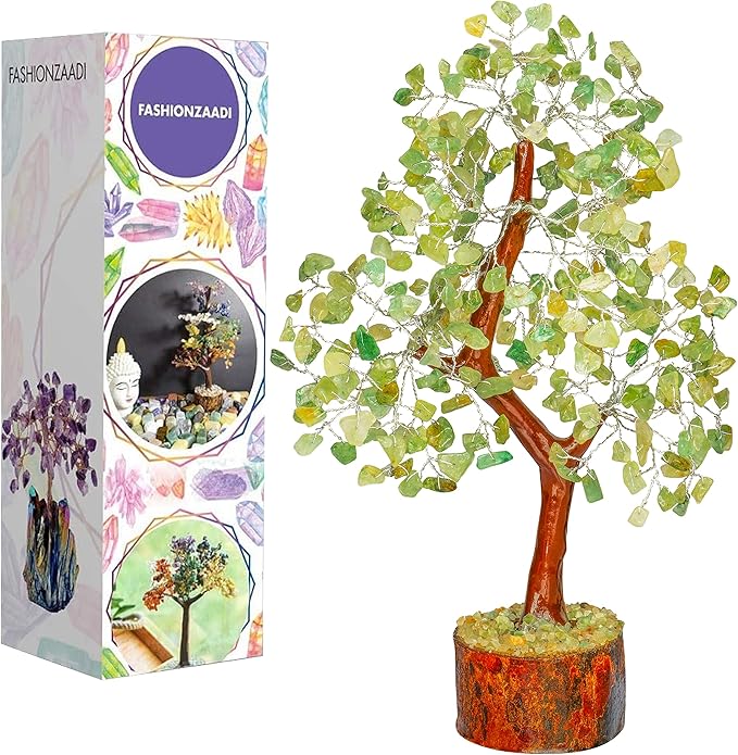 FASHIONZAADI Green Jade Gemstone Tree of Life- Natural Reiki Crystals for Positive Energy, Feng Shui Decor, Good Luck Money Bonsai, Healing Stones, Spiritual Gift
