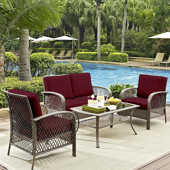 12Pcs Outdoor Patio Cushion Covers, Waterproof, Stretch Cushion Covers Replacement, Furniture Cushion Covers (Claret 1, 12PCS)