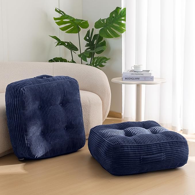 8" Washable Floor Pillow Cushion for Adults, Meditation Cushion Pillow, Large Square Floor Sitting, Removable Tufted Corduroy Cover, for Tatami Living Room or Yoga, 22x22 Inch, 2Pack, Machine Washable