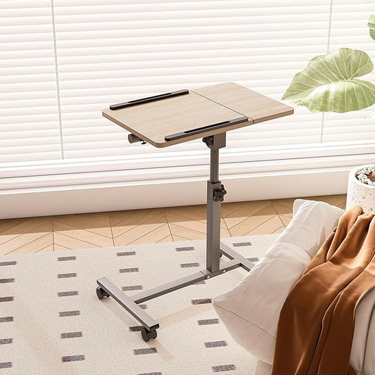 Adjustable Bedside Laptop Desk with Mouse Pad on Wheels, Adjustable Overbed Table,Rolling Computer Stand,Hospital and Home Use