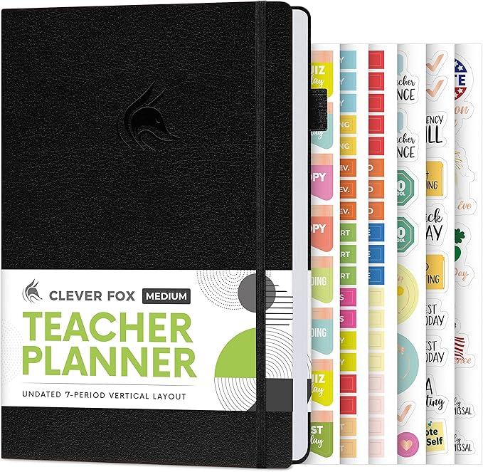 Clever Fox Teacher Planner – School Year Planner with Calendars & Lesson Plans – Teacher Plan Book for Classroom & Homeschool Organization - Undated, A5 Size, Hardcover (Black)